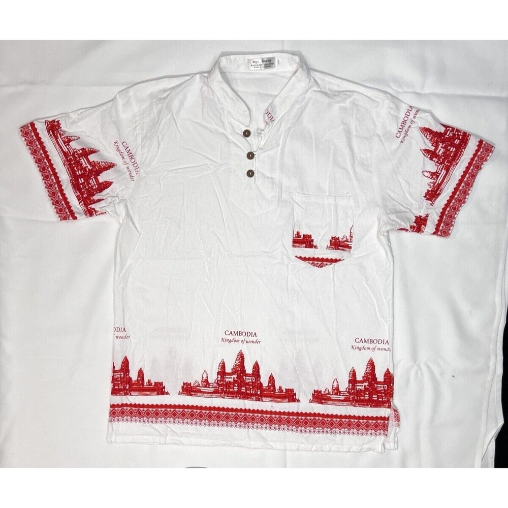 VTG '90s Angkor Cambodia Unisex Hippie Style Red/White Tunic 2XL